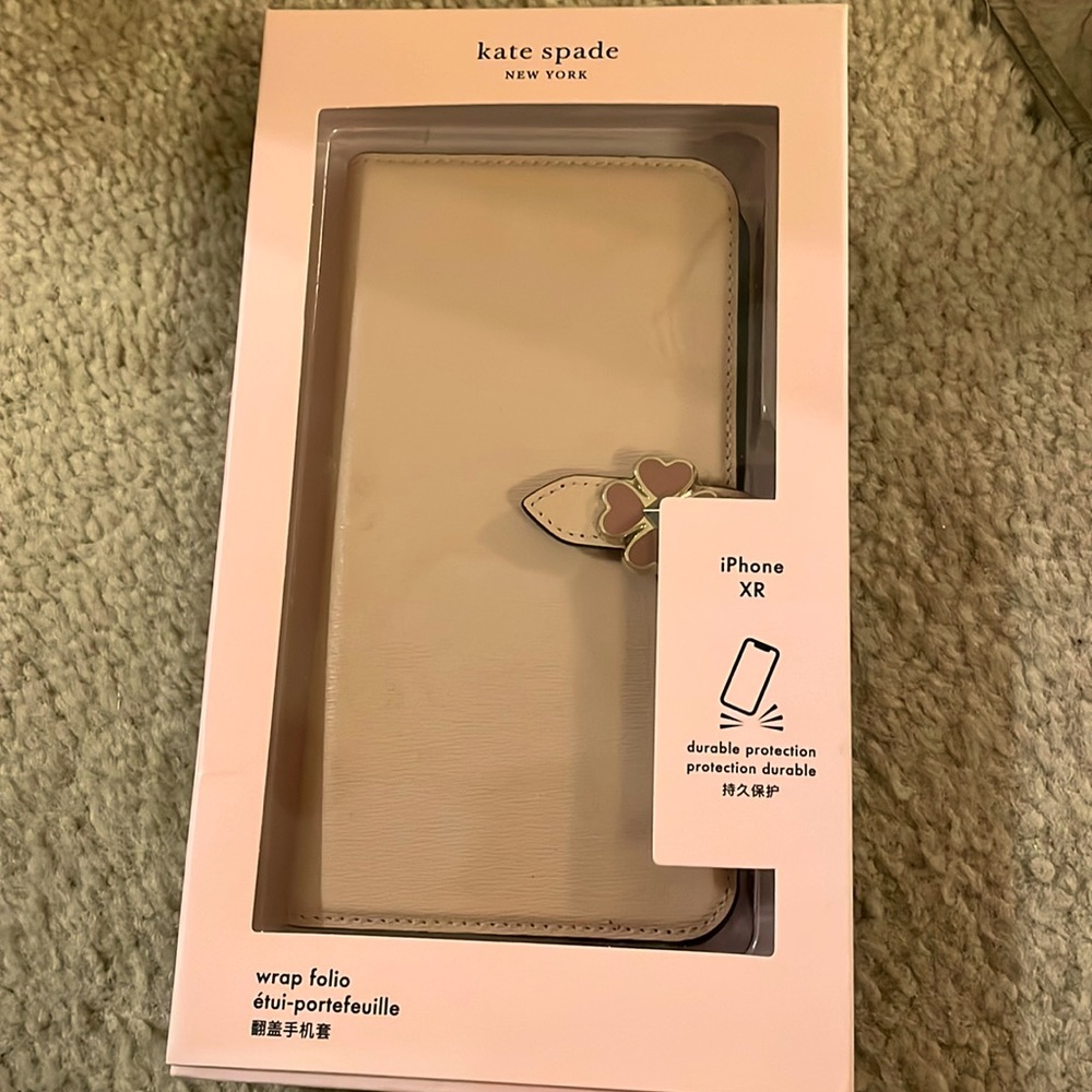 Pink Kate Spade logo wrap folio iPhone XR case